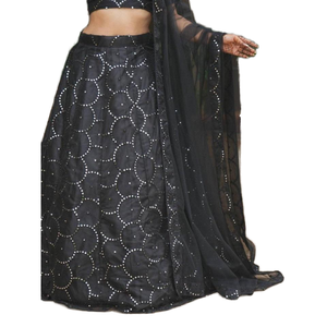 Impresionante vestido de noche de organza bordado negro ropa de fiesta Lehenga Choli - Product Image 1