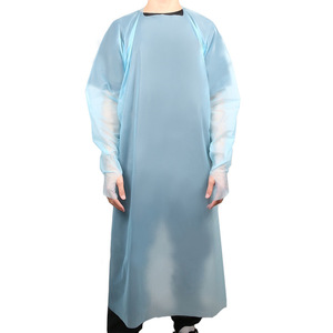 Factory Price Disposable Blue CPE With Long Sleeves Plastic Apron