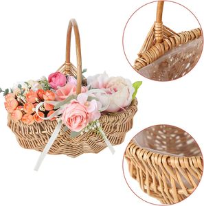 Panier à fleurs en osier tressé à la main pour cérémonie de mariage, avec doublure amovible pour la dispersion de pétales ou la présentation élégante de bouquets - Product Image 3
