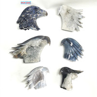 Figurine de faucon en cristal sculpté naturel unique artisanal, pierre d'agate géode améthyste sculptée, sculpture d'aigle pour la décoration de la maison