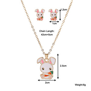 Trendz 2020 Mode Personnalisé Zodiaque Lapin Collier Boucle D'oreille Bijoux Ensemble Pour Les Enfants - Product Image 2