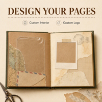 LABON Journal de voyage vintage personnalisé A5, couverture en tissu kraft et denim, avec poches pour collage, cartes déchirées, timbres-poste, dentelle et boutons