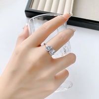 NORELLE Double Moissanite Diamant Bague de Fiançailles de Mariage Simple Dainty Radiant Poire Coupe Anniversaire Femme Argent Sterling