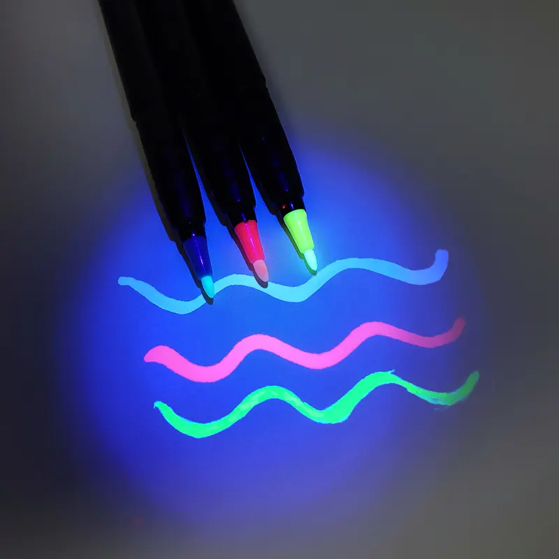 قلم سحري بالأشعة فوق البنفسجية يُستخدم لرسومات الأطفال وهو قلم تجسس يحتوي على 3 ألوان للبيع بالجملة مع أداة التلوين وكاتب غير مرئي وعلامات مضادة للتزييف