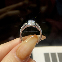 Bague personnalisée en argent sterling 925 Moissanite 1CT 1 bague de fiançailles ronde taille brillante réglable pour hommes-pour la fête de mariage