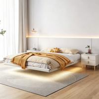 Modernes Weißes Schwebendes Bett aus Weichem Leder mit Bewegungssensor-LED-Streifen Minimalistisches Schlafzimmer-Bettgestell für Hauptschlafzimmer