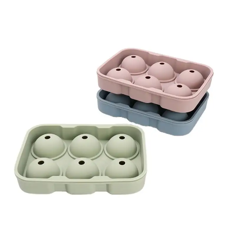 Factory wholesale Reusable Silicone 6 Hole Ice Hockey With Lid Easy Release Silicone Whisky Sphere Ice Ball Mold