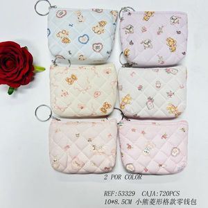 Portamonete a forma di orsetto carino 10x8,5 cm, portafoglio trapuntato con cerniera per donne e ragazze, mini portatile con motivo a cartoni animati - Product Image 1