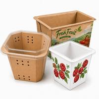 Keranjang Buah Kertas Kraft Logo Kustom dengan Ventilasi Dalam dan Tutup Segel Panas untuk Stroberi, Blueberry, Ceri