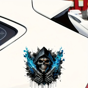 <span class=keywords><strong>Adesivo</strong></span> in Vinile <span class=keywords><strong>Teschio</strong></span> di Grim Reaper con Fiamma Blu, Impermeabile, per Auto, Camion, Moto, Finestrini e Carrozzeria - Product Image 3