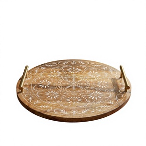 Plateau de service B.S INTERNATIONAL 100% écologique en bois d'acacia véritable, fait main, finition polie de luxe, compatible lave-vaisselle et micro-ondes - Product Image 2