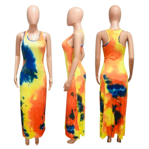 Mujeres verano <span class=keywords><strong>moda</strong></span> recto Casual Maxi vestido señora colorido estampado sin mangas vestidos largos - Product Image 3