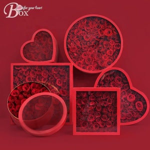 valentines day 2023 Fancy rose Cardboard paper ribbon Wedding transparent heart shaped box for flowers