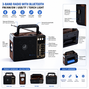 Radio Portátil RAISENG R-260BT--R-263BT <span class=keywords><strong>FM</strong></span> AM SW de 3 Bandas, Radio Recargable, Reproductor de Música USB TF, Carga Tipo-C - Product Image 4