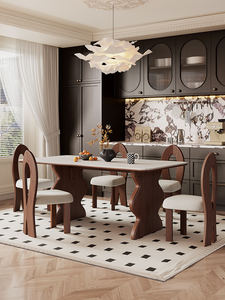 <span class=keywords><strong>Table</strong></span> <span class=keywords><strong>à</strong></span> <span class=keywords><strong>manger</strong></span> rectangulaire moderne pour 6 <span class=keywords><strong>à</strong></span> 8 personnes, facile <span class=keywords><strong>à</strong></span> nettoyer, <span class=keywords><strong>table</strong></span> de cuisine en pierre frittée avec pieds en bois robustes. - Product Image 6