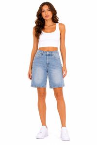 Gonna a tubino in denim a vita alta con dettagli rivetti, in cotone lavato, casual per l'estate - Product Image 1
