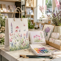 Sac fourre-tout de jardin motif aquarelle, sac en papier pour graines de fleurs, sac de courses écologique floral de taille moyenne, vente en gros
