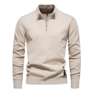 Nouveau Pulls pour hommes <span class=keywords><strong>Pull</strong></span> En Coton De Couleur Unie <span class=keywords><strong>Col</strong></span> Montant Demi-fermeture Eclair Coupe Ajustee Haut En Tricot - Product Image 4