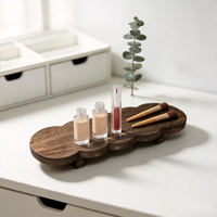 Plateau de service ovale en bois, plateau décoratif en bois à bords ondulés, plateau long surélevé, porte-savon en bois