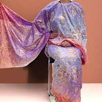Tissu Floral en Voile Japonais Imprimé Numérique Personnalisé avec Estampage à Feuille d'Or pour Femmes Africaines de Dubaï, Somaliennes, Dirac et Soudanaises Toub