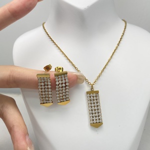 Gold Plated <b>Crystal</b> Rhinestone Geometric Necklace and Earring <b>Set</b> for Women Party Jewelry Trendy Fashion Jewelry <b>Sets</b> - Product Image 1