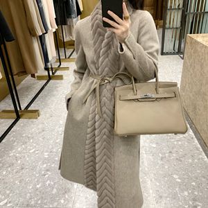 Luxury 90 Wool 10 Cashmere Double Faced Long <strong>Coat</strong> <strong>Women</strong> Faux <strong>Fur</strong> Placket Belted Long Maxi Winter Overcoat Certified Factory - Product Image 2