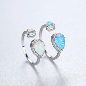 Fashion Luxury Fine Jewelry S925 Sterling Silver Diamond Open <b>Ring</b> <b>Opal</b> Double Waterdrop <b>Rings</b> for Engagement - Product Image 1