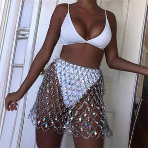 Falda Sexy con Lentejuelas y Cadena Metálica, con Diamantes, para Mujer, Estilo Veraniego, para la Playa, con Gemas Coloridas, para Fiestas Nocturnas en Clubes - Product Image 2