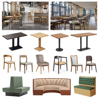 Conjunto de Muebles para Restaurante, Proyecto Comercial de Hostelería, Mesa de Madera de Fresno y Sillón Tapizado