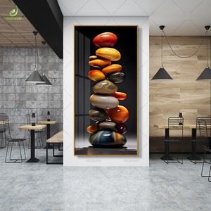 Décoration de salon de luxe, peinture sur toile imprimée haute définition, pierre colorée, porcelaine de cristal avec murale LED - Product Image 1