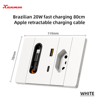 Cable Retráctil Tipo C de Carga Rápida USB 2.0 de 20 W para Teléfonos Apple y Android, Enchufe Brasileño