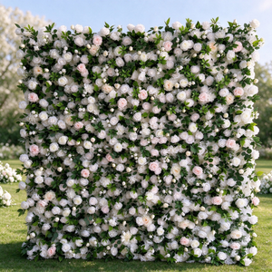 Toile de fond de décoration de mariage 8 pieds x 8 pieds, mur de fleurs de roses vertes 5D enroulable pour événements - Product Image 1
