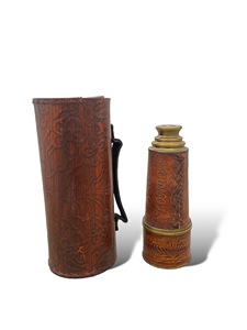 Télescope antique en laiton gravé de 16 pouces avec étui en cuir, jumelles nautiques vintage, télescope marin, décoration d'intérieur - Product Image 1