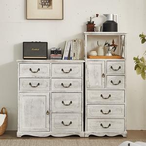 Juego de 2 Gabinetes de Almacenamiento de Madera Blanca Desgastada, Organizador Alto con Estante Abierto para Sala de Estar/Dormitorio - Product Image 2