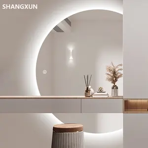New Designed Half Moon Frosted Shape round led mirror hair salon mirror designs for stations