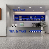 Meja Bar Stainless Steel Modern Sederhana Model 07 Perak Biru untuk Kedai Makan, Barbeque, Kedai Teh Susu, Kedai Kopi, Meja Resepsionis, Meja Kasir