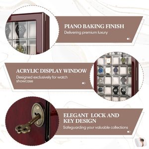 Vitrine murale en bois massif <span class=keywords><strong>à</strong></span> 30 emplacements pour montres, avec finition piano, verrouillable, et <span class=keywords><strong>porte</strong></span> en acrylique, pour le rangement des collectionneurs de montres - Product Image 5