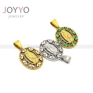 Kalung Liontin Bunda Maria Zamrud Baja Anti Karat Populer 2025 Gaya Retro Berlapis Emas untuk Grosir - Product Image 2