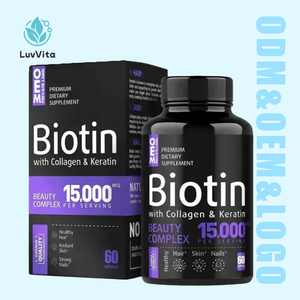 Cápsulas de Vitamina <span class=keywords><strong>B</strong></span> Compuesta al por Mayor Personalizadas OEM, Cápsulas de <span class=keywords><strong>Biotina</strong></span> con Colágeno y Queratina para Apoyar la Salud del Cabello, la Piel y las Uñas - Product Image 1