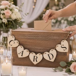 Rustic Wooden <b>Wedding</b> <b>Cards</b> Banner Heart Garland Bridal Shower Reception Party <b>Card</b> <b>Box</b> Decoration - Product Image 2