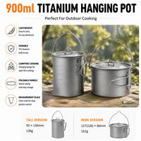 Pot suspendu en titane pur 900 ml (conception large et haute, couvercle inclus) – Ustensile de cuisson portable et léger pour camping et randonnée en extérieur – OEM
