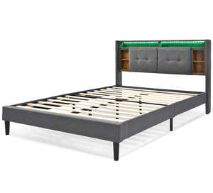 <span class=keywords><strong>Lit</strong></span> moderne réglable avec espace de rangement, tête de <span class=keywords><strong>lit</strong></span> avec chargeur USB et éclairage LED, cadre <span class=keywords><strong>en</strong></span> <span class=keywords><strong>bois</strong></span> <span class=keywords><strong>160</strong></span>*200 cm - Product Image 5