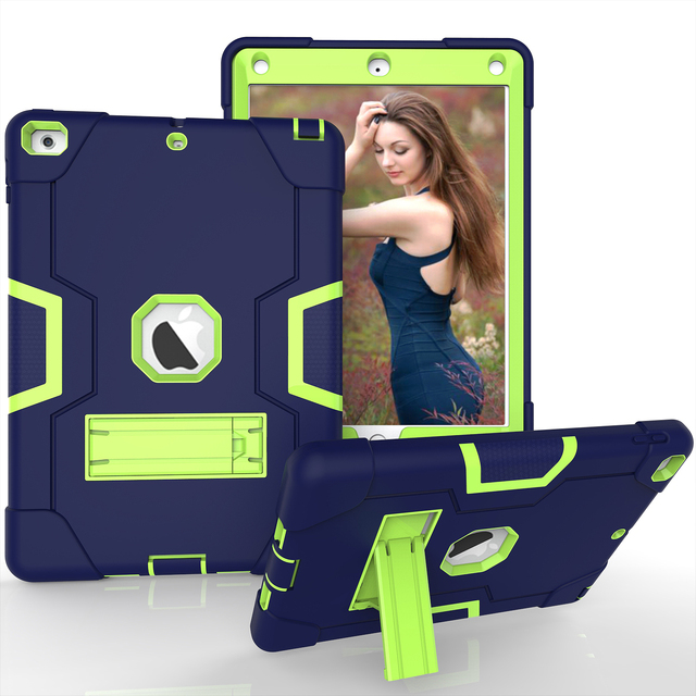 Heavy Duty Tablet Case for iPad 9.7 Inch 2017 5th Gen /2018 6th Gen Shockproof Kickstand Rugged Armor Silicone Plastic Cover