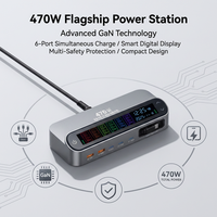 Station de charge de bureau GaN 470W à 6 ports avec écran LCD, chargeur rapide PD QC, hub de charge de bureau USB Type C