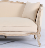 Canapé Chesterfield trois places en lin et bois de chêne design vintage Ensemble inclinable avec accoudoir pour mariages