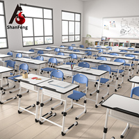 Ensemble Chaise et Bureau Bleu Respirant pour École Primaire, Hauteur Réglable, en Métal Durable, Vente en Gros Direct Usine