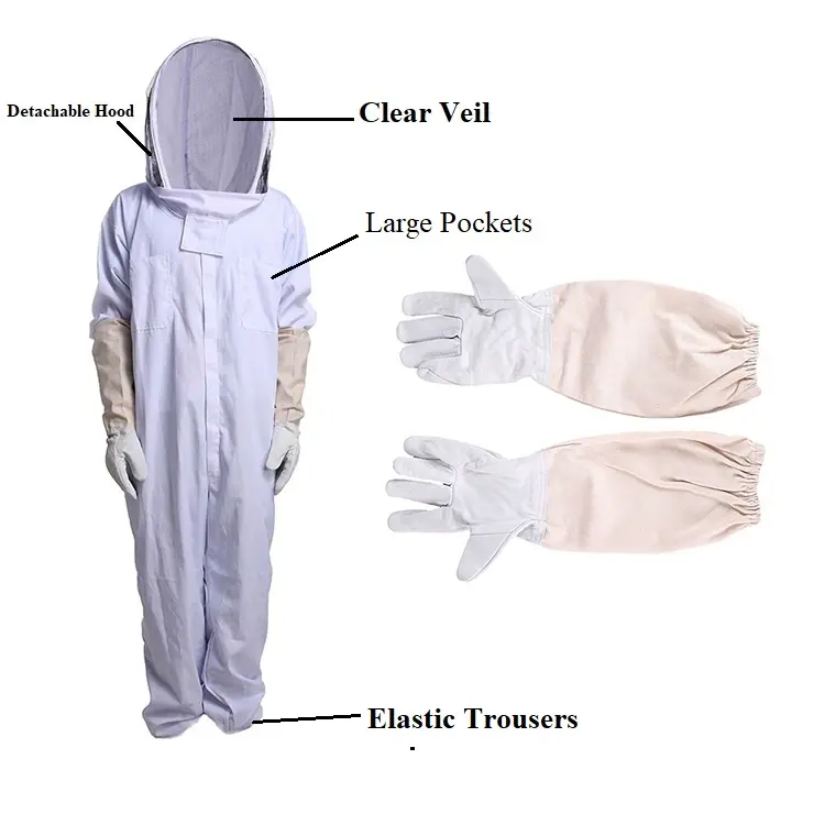 BeeKeeper Clothing Bee Keeping Protection Overall Suit Ventilated Full Body Beekeeping Suit Clothing with Leather Gloves