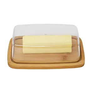 अमेज़न मक्खन व्यंजन प्लेट Borosilicate ग्लास गर्म बेचने स्टेनलेस स्टील बांस या लकड़ी ढक्कन के साथ आयताकार लकड़ी के प्राकृतिक आधुनिक