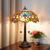 Lampe de table Tiffany Light Luxury pour salon, chambre à coucher, bureau, NOUVEAU design 2024, lampe de table en verre teinté baroque de 16 pouces pour salon