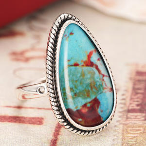 Anello Cocktail T0989 in Turchese, Pietra Naturale a Forma di Pera con Incastonatura a Castone, Gioiello Unisex alla Moda, Idea Regalo - Product Image 5